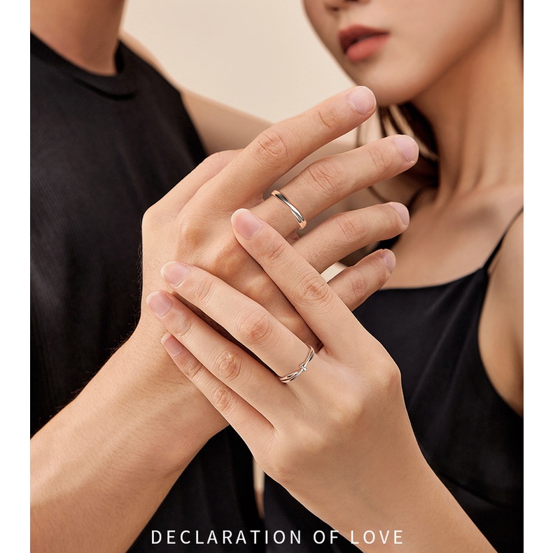 Nhẫn Hở Mạ Bạc 925 Đính Kim Cương Nhân Tạo Dễ Điều Chỉnh Thời Trang Cho Cặp Đôi