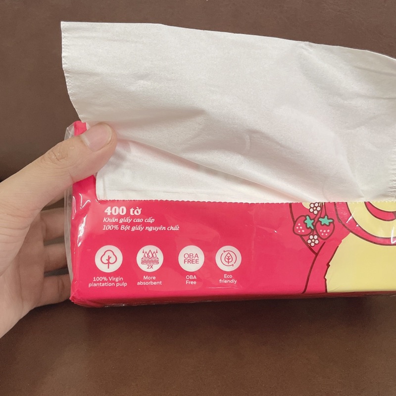 Giấy ăn gấu dâu, khăn giấy rút đa năng, 1 bịch 400 tờ, dẻo dai mềm mại  [SHOP.MH]