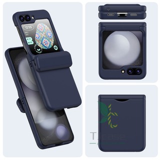 Giá đỡ thẻ Bản lề hoàn toàn tự động Rebound Full Cover Samsung Galaxy Z Flip 6 Zflip 5 Z Flip 7 Vỏ cứng màu trơn