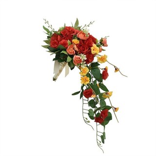Bó hoa tròn hàn quốc cầm tay cho cô dâu từ hoa sáp, hoa lụa, hoa cao su dáng thác đổ nhẹ nhàng kt 50*25*25 cm