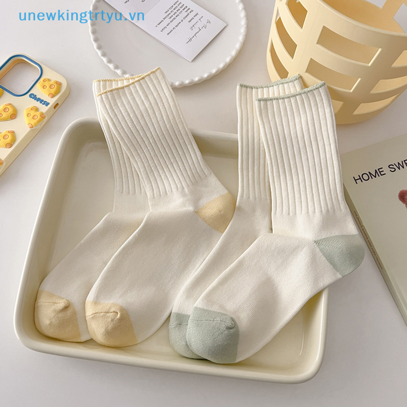 Vớ Cotton Dài Màu Trơn Đơn Giản Phong Cách Harajuku Nhật Bản Cho Nữ