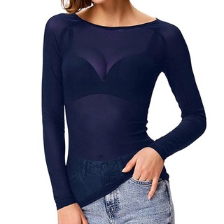 Áo thun nữ CLII xuyên thấu lưới trong suốt Áo dài tay Sheer Slim Tops