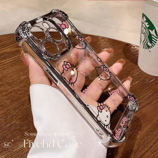Ins Phim hoạt hình dễ thương Kitty Cat Pink Bow Vỏ cặp đôi trong suốt Tương thích cho iPhone 11 16 15 14 13 12 Pro Xs Max XR X 7 8 Plus Hàn Quốc Glow Laser Vỏ điện thoại Bảng điều khiển TPU mềm