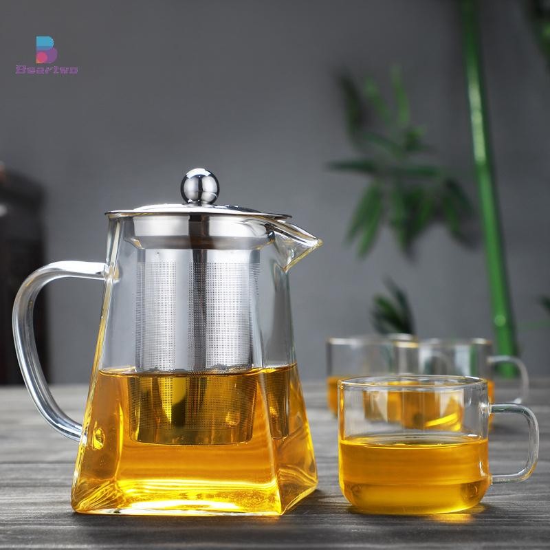 < Beartwo > Ấm trà thủy tinh Bộ lọc thép không gỉ dày chịu nhiệt độ cao Ấm trà chống bỏng Ấm trà gia đình Bộ trà Kung Fu Đẹp