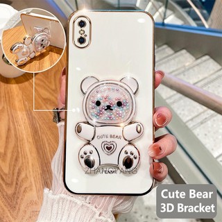 ốp lưng iphone x xs xr xs max Ốp Điện Thoại tpu Dẻo Mạ Màu 3D In Hình Gấu Nhỏ Đáng Yêu Có Giá Đỡ Cho iphone x xs xr xs max