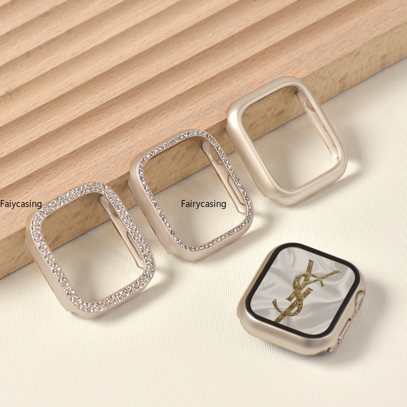 Kính Kim Cương Ngôi Sao + Vỏ Cho Apple Watch Series 11 10 46MM 9 Ultra 2 49MM 45MM 41mm 44mm 40 42 38mm Kính Cường Lực Bảo Vệ Màn Hình Iwatch 7 6 SE 5 4 3