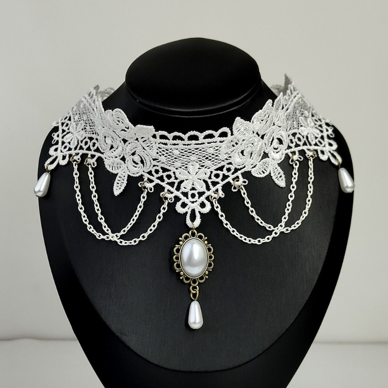 Ee Vòng Cổ Choker Ren Đính Đá Quý Có Thể Điều Chỉnh Dây Xích Cho Nữ Sinh