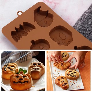 Khuôn Silicone Halloween Trang Tri Bánh Tạo Bí Ngô Ma Đầu Lâu Xương Mèo Bát Kẹo Bánh Quy Thạch Bộ Dụng Cụ Tiệc Hóa Trang