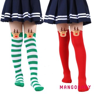 Mg-kids Cho Bé Tất Sọc Giáng Sinh Mềm Mại Thoáng Khí Dễ Thương Nai Sừng Tấm Búp Bê Trên Đầu Gối Tất Co Giãn Cho Bé