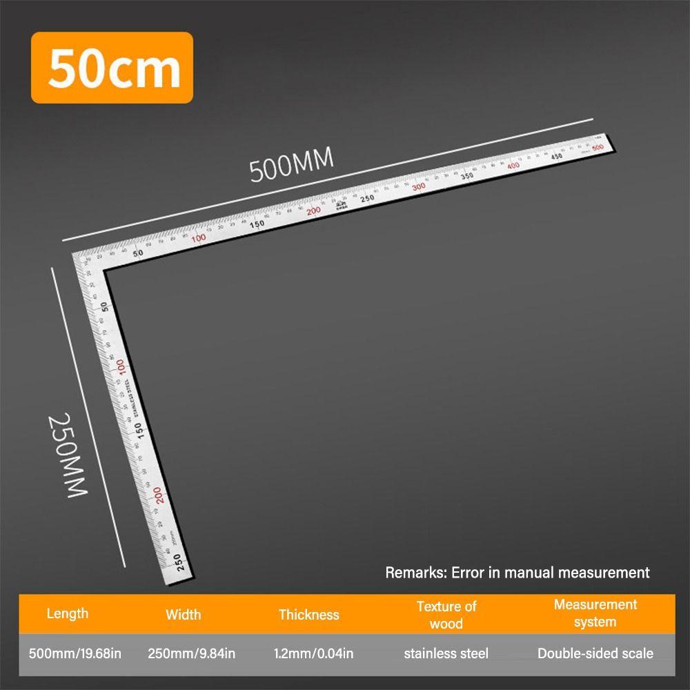 Thước vuông góc ĐƠN GIẢN, Dụng cụ đo 30 / 50CM Đồng hồ đo góc phải, Cân hai mặt bằng thép không gỉ chuyên nghiệp Thước xoay 90 độ Chế biến gỗ