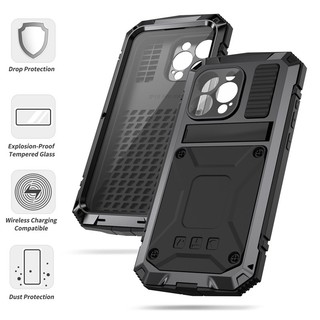 [R-JUST] Heavy Duty Aluminum Metal Shockproof 360 Case Cover for iPhone 15 ProMax 14 Plus 14 Pro Max for Samsung S23 Ultra