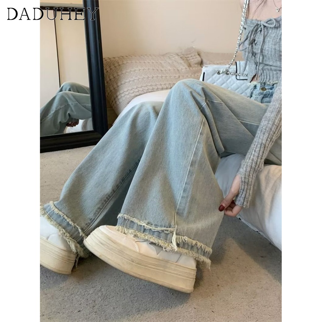 Ảnh Quần jean dài DADUHEY size lớn ống rộng thoải mái cạp cao thời trang retro đường phố cao cấp kiểu Mỹ 4