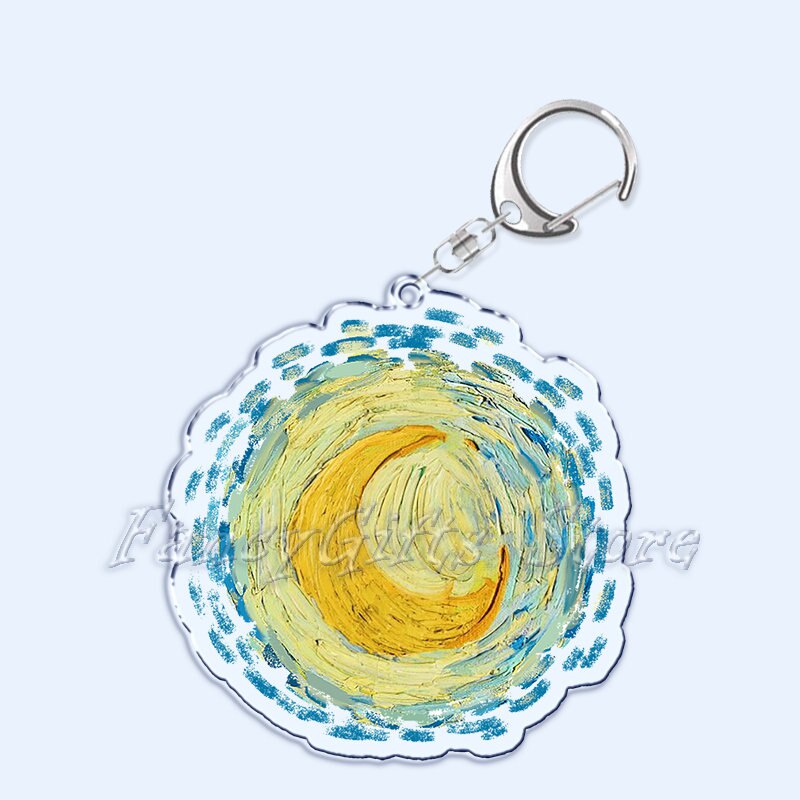 Móc khoá Vincent Van Gogh Art Oil Painting The Starry Night Sunflower in 2 mặt rõ nét Acrylic Phụ kiện trang trí