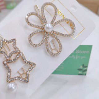 Sét 5 Kẹp tóc đính đá, nơ và hoa phong cách Hàn quốc