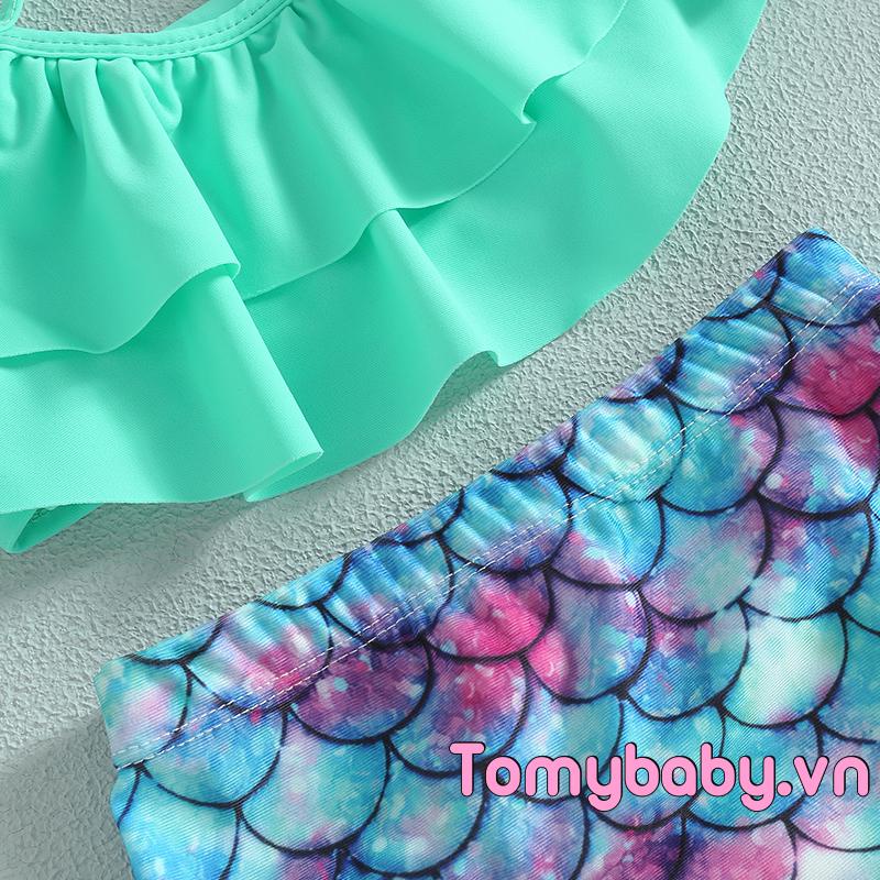 Bộ Đồ Bơi Gồm Áo Không Tay + Quần Ngắn + Mũ Thời Trang Đi Biển Cho Bé Gái
