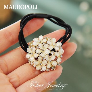 Mauropoli [Sẵn sàng] Dây buộc tóc kiểu Pháp cổ điển, hoa đính đá, buộc đuôi ngựa, dây cao su, phụ kiện nữ