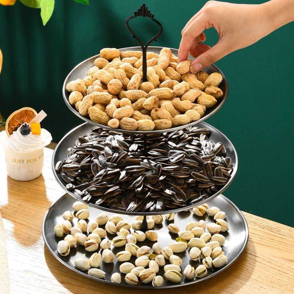 Giá đỡ trái cây bằng thép không gỉ DARON, Khay đựng bánh tráng miệng dễ sử dụng bằng thép không gỉ, kiểu dáng không dễ bị biến dạng 2 / 3 lớp có tay cầm Hộp trưng bày món tráng miệng Tiệc sinh nhật