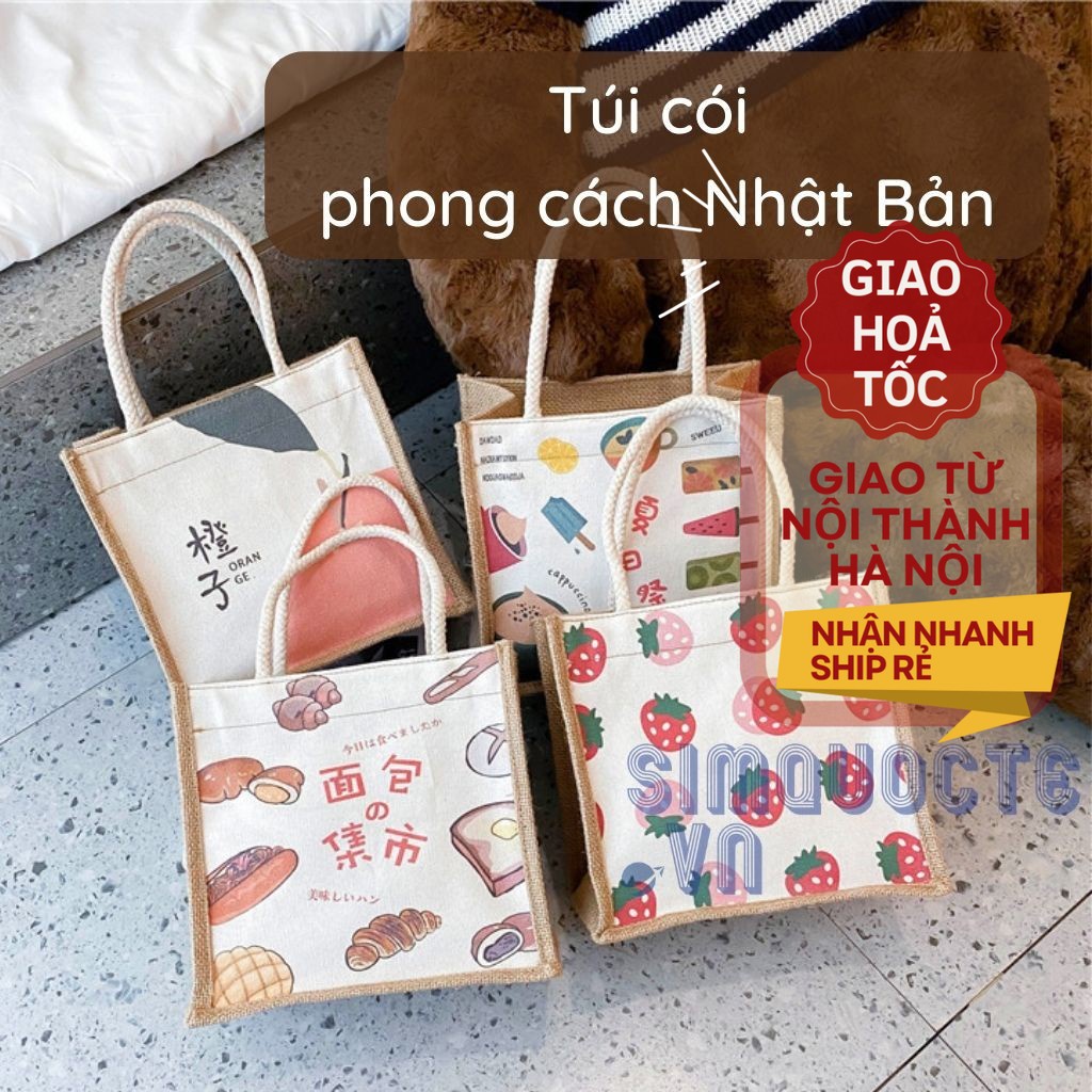 Túi cói túi xách có khoá kéo phong cách nhật bản