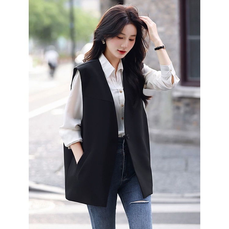 Áo Vest nữ thời trang và rộng rãi nối nút màu trơn Hàn Quốc mới dành cho nữ
