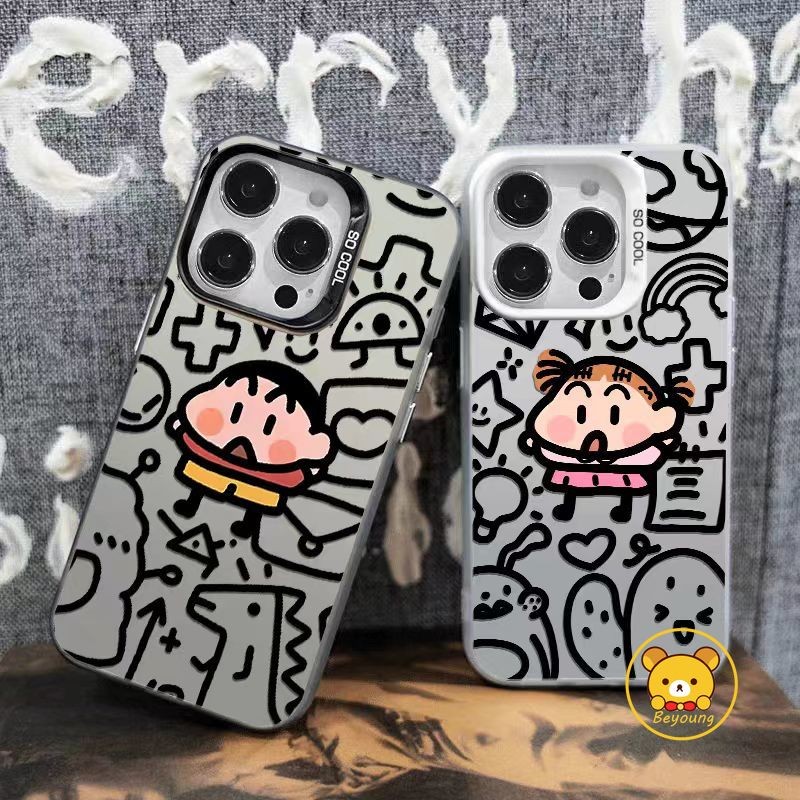 Ốp điện thoại mờ Crayon Shin-chan dễ thương cho iPhone 16 Pro Max 16 15 Plus 14 Plus 15 14 Pro Max 13 Mini 13 Pro Max Vỏ hoạt hình vui nhộn Vỏ cứng chống rơi