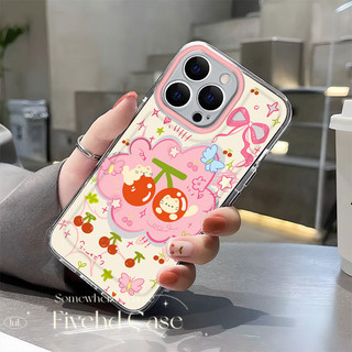 Ins Hàn Quốc Vỏ Màu Hồng Mèo Anh Đào Dễ Thương + Giá Đỡ Tương Thích Cho iPhone 11 15 14 13 12 Pro Xs Max XR X 7 8 6 6s Plus SE Vỏ Điện Thoại Hoạt Hình TPU Mềm Vỏ Bảo Vệ