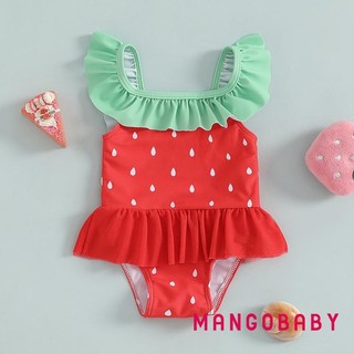 Mg-toddler Đồ Bơi Bé Gái Dễ Thương In Hình Dưa Hấu Không Tay Cổ Vuông Ruffle Bộ Đồ Tắm