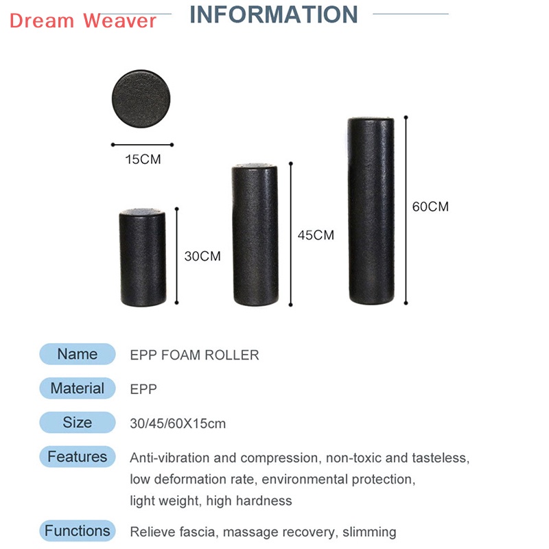 [Dream] Con lăn xốp Yoga đen 3 kích cỡ 30 / 45 / 60 CM Thiết bị tập thể dục Con lăn Massage mới