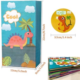 Risedot 12 Món Gói Quà, Dino Roar Có Miếng Dán Túi Giấy Quà Tặng, Túi Xách Khủng Long Hoạt Hình Có Thể Tái Chế Lưu Trữ Kẹo Bánh Quy Bao Bì Túi Trang Trí Tiệc