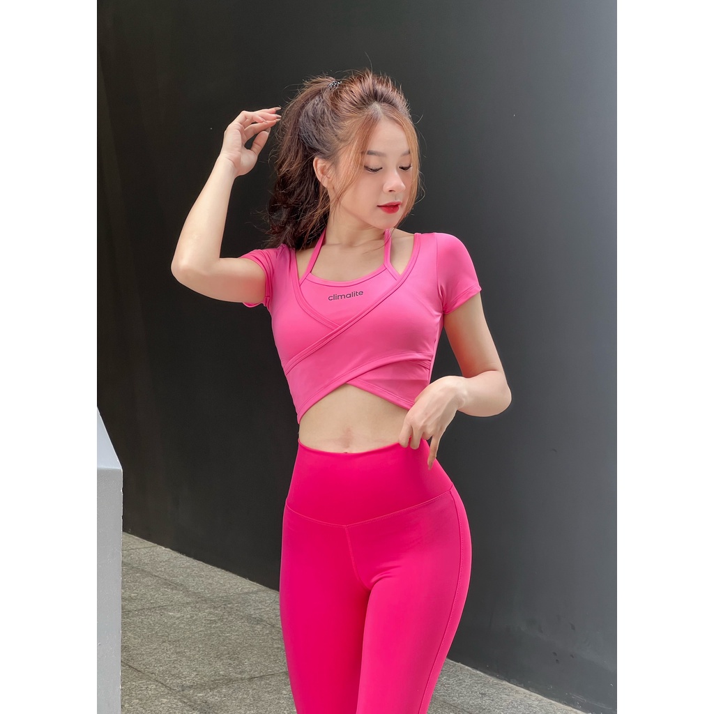 Bộ B102 croptop vạt chéo quần dài chất thun poly thể thao tập gym, yoga, aerobic hàng VNXK