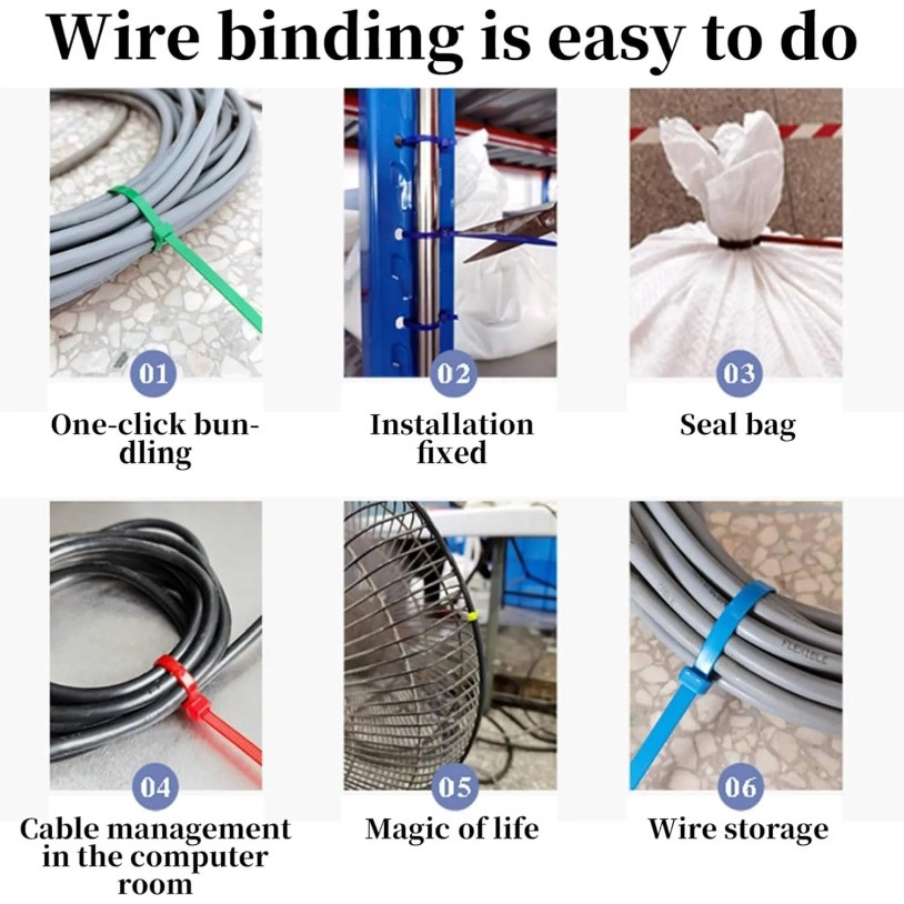 Set 100 Dây nylon Buộc Dây Cáp Nhiều Màu Tự Khóa Đa Năng Có Thể Tái Sử Dụng