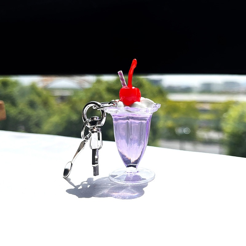 King Móc Khóa Hình Ly Kem / cherry Dễ Thương Dùng Trang Trí Túi Xách / Xe Hơi