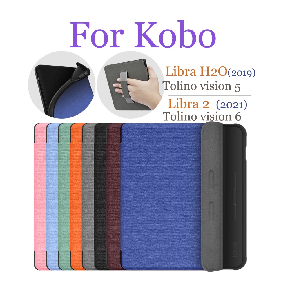 Vỏ Da PU Tương Thích Với Kobo Libra H2O 2019 Libra 2 Libra2 2021 Màu Thiên Bình Tolino Vision 5 6 Tự Động Ngủ Và Đánh Thức Bao Da Dây Đeo Cổ Tay