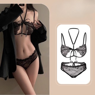 Áo Ngực Ren Hoa Xuyên Thấu Quyến Rũ Cho Nữ Rỗng tinh khiết dục vọng ren sexy dây đeo cổ push-up ba điểm quần lót nữ mùa thu áo  ngực