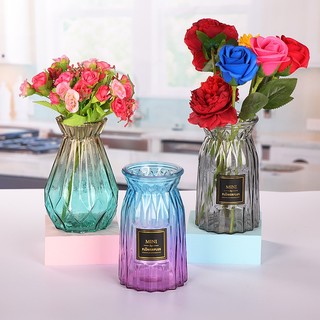 Lọ hoa thuỷ tinh đa giác kèm nơ bình hoa cao cấp cổ nhỏ decor xinh xắn trang trí phòng khách bàn làm việc Myd.23