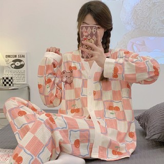 Bộ Đồ Ngủ Tay Dài Cổ Chữ v Cao Cấp Dễ Thương Phong Cách Phương Tây Thời Trang Xuân Thu Dành Cho Bạn Nữ