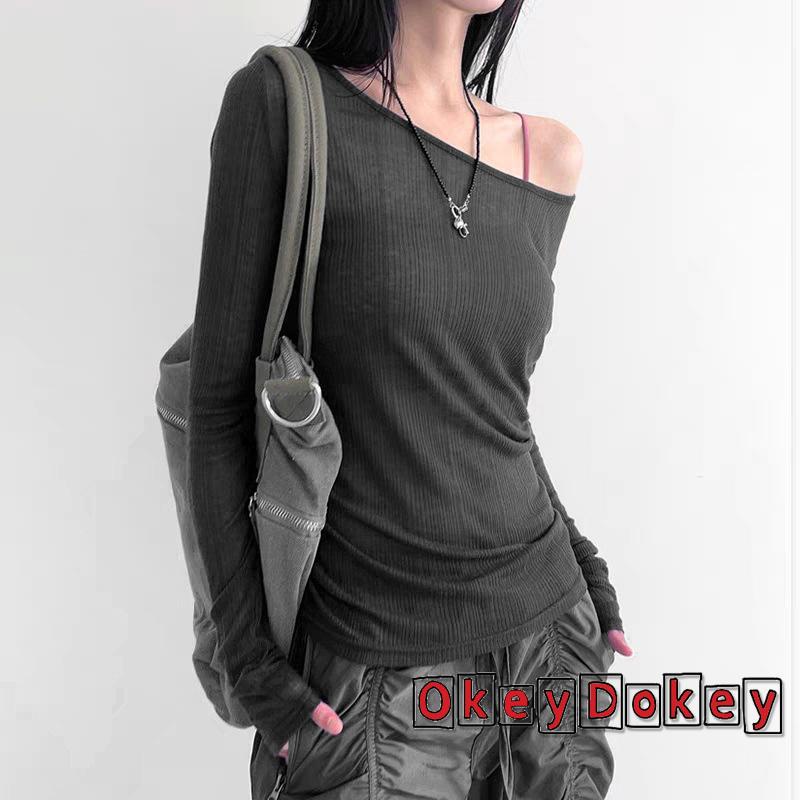 Odokey- Áo crop Top Nữ Tay Dài Hở Lưng Ôm Dáng Màu Trơn Cột Dây Gợi Cảm