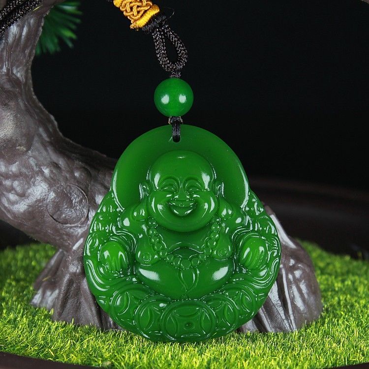 Jasper Mặt Dây Chuyền Hình Phật Bụng To Màu Xanh Lá Cây @
