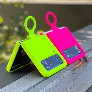 Ốp Điện Thoại Silicon Dẻo Màu Dạ Quang Nắp Gập Kèm Móc Treo Cho samsung galaxy z flip 3 z flip 4 5 z flip 4 5