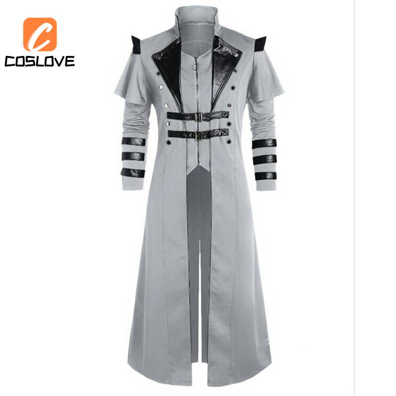 Áo Choàng Dài Màu Trắng Đen Có Đuôi Phong Cách gothic Punk Hóa Trang Tiệc halloween Cho Nam