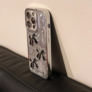 Ốp Điện Thoại Dẻo Mạ Điện Đính Nơ Sang Trọng Cho iPhone15 14 13 12 11 Pro Max
