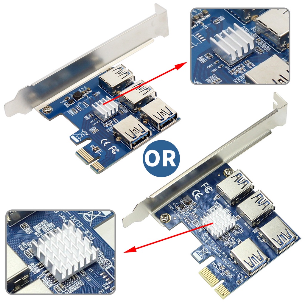 Card Đồ Họa Mở Rộng Chuyển Đổi USB 3.0 PCI-E Express 1x Sang 16x Pcie 1 Sang 4 USB Cho Miner BTC Litcoin