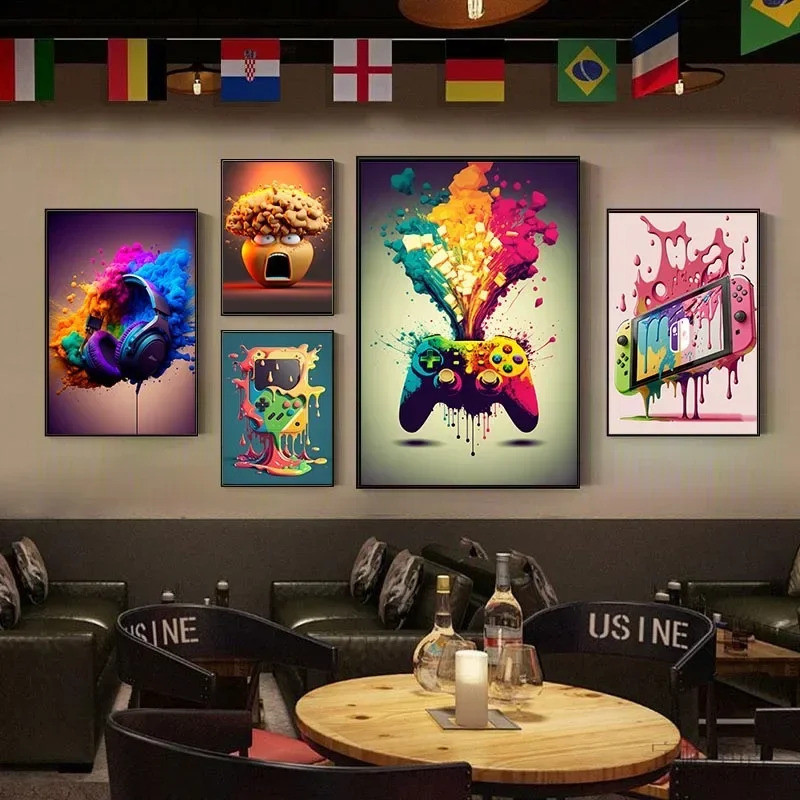 Bộ Điều Khiển Trò Chơi Nhiều Màu Sắc Nghệ Thuật Treo Tường Poster In Hình Bắc Âu Thẩm Mỹ Tranh Canvas Chơi Game Bé Trai Phòng Trang Trí Nhà Cửa