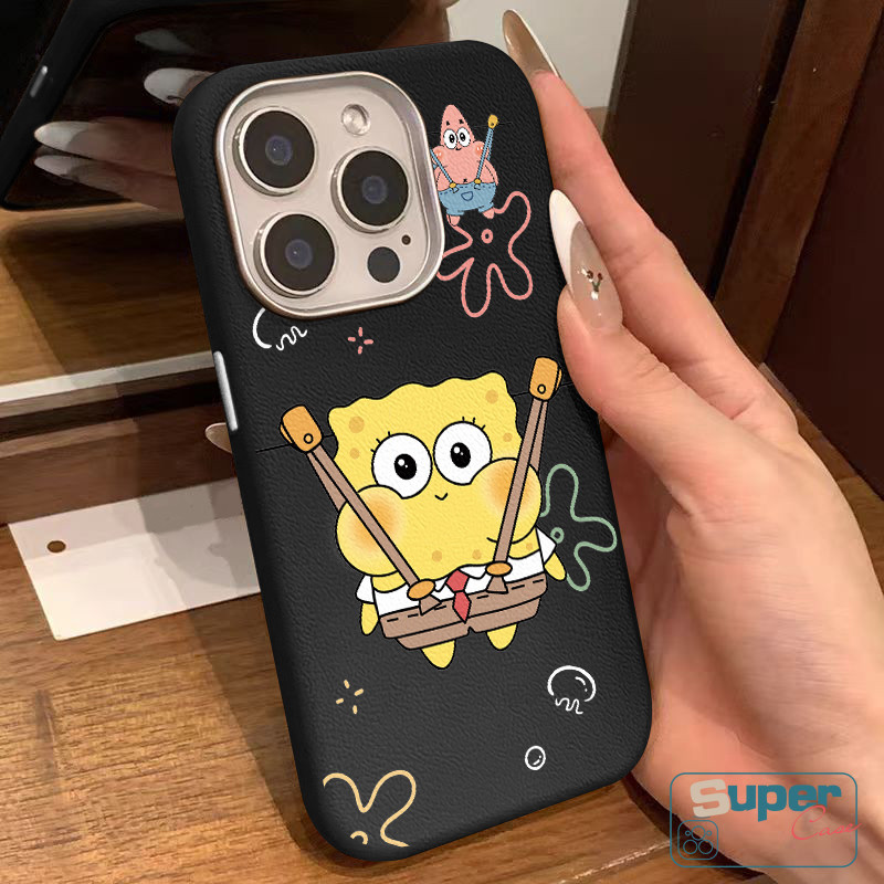 Ốp lưng cặp đôi SpongeBob Patrick hoạt hình ngộ nghĩnh Tương thích cho IPhone 16 11 15 13 14 12 Pro Max XR X XS Max 15Pro 11Pro 16Pro 14Pro 13Pro 12Pro Max Vỏ mềm da họa tiết sang trọng