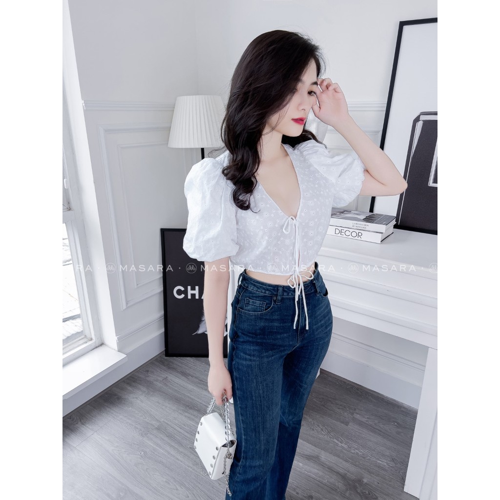ÁO THÔ THÊU CROPTOP TRẮNG TRẺ TRUNG