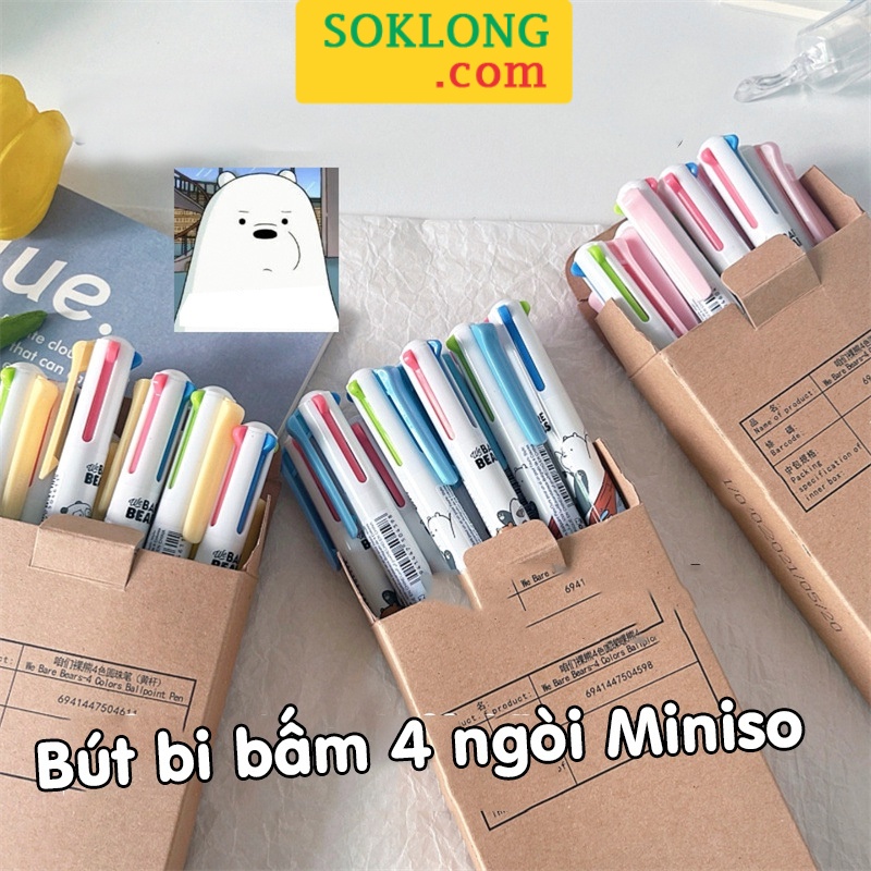 Bút bi 4 màu ngòi mực đen, xanh lá, đỏ, xanh dương Miniso B101, bút bi ...