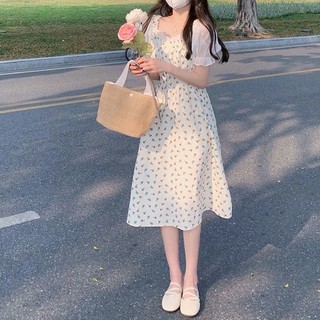 Đầm Tay Ngắn Cổ Vuông In Họa Tiết Hoa Thời Trang Mùa Hè Xinh Xắn Cho Nữ