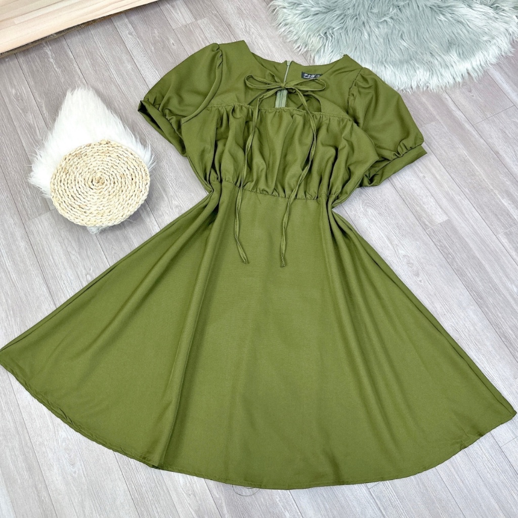 Đầm Thiết Kế Bigsize Nữ Tay Bồng Dây Thắt Nơ Xinh Xắn Vải Mềm Mát Lên Phom Dễ Thương DTK9