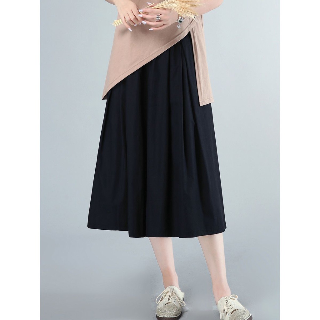 Plus Size Váy Nữ Mùa Hè Mới Đa Năng Thư Giãn Màu Trơn Chữ A