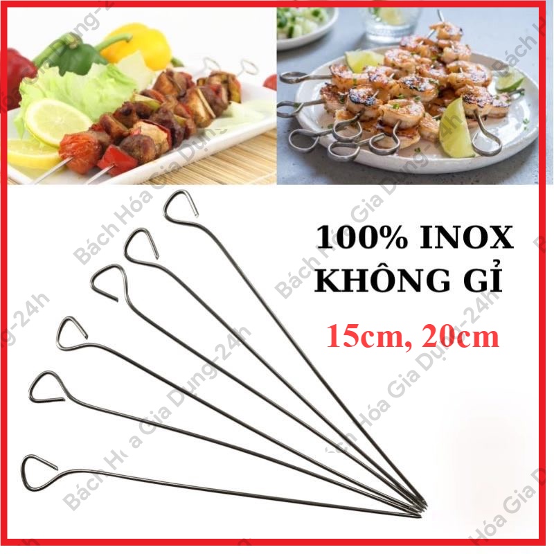 Que xiên nướng thịt inox không gỉ dài 15cm, 20cm dày 2mm dùng trong bếp ...