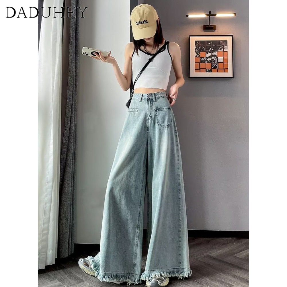 Ảnh Quần jean DADUHEY ống rộng lưng cao phong cách đường phố Mỹ cổ điển thời trang 4